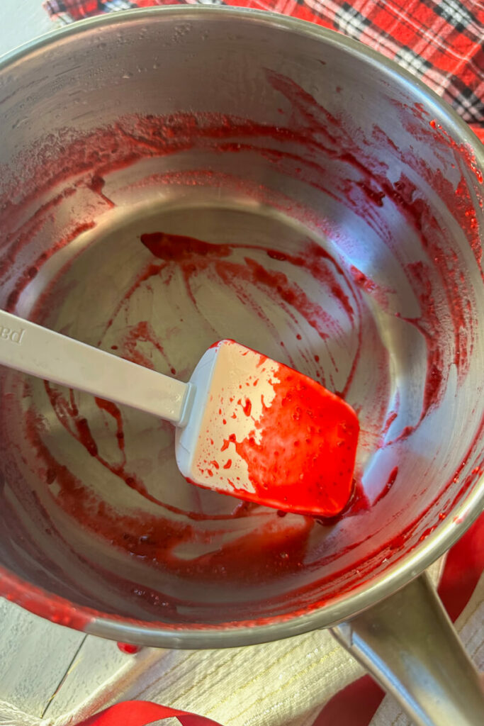 Overhead view of empty metal saucepan