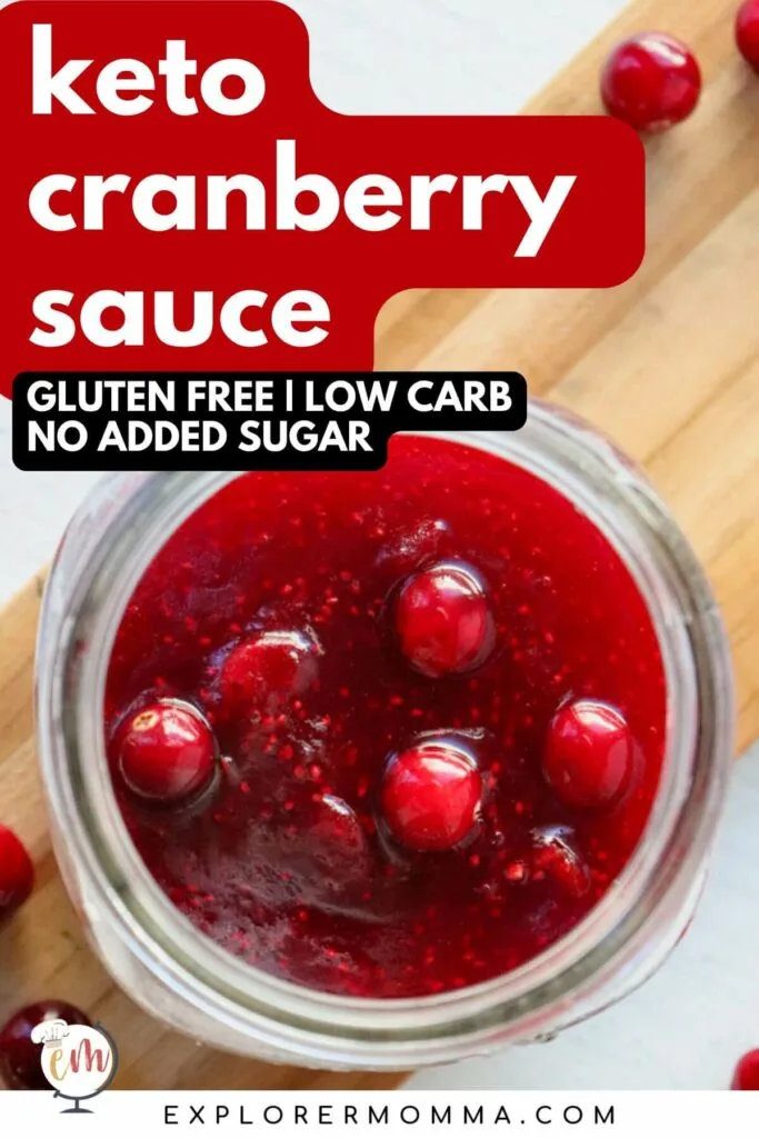 Overhead view of a mason jar of low carb cranberry sauce