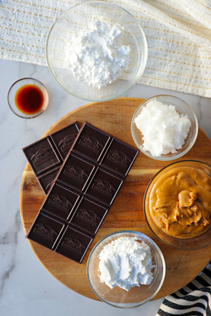 Overhead view of the ingredients in keto peanut butter cups