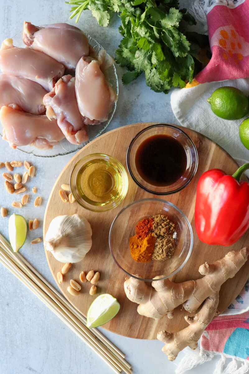 Overhead view of the ingredients in chicken satay marinade