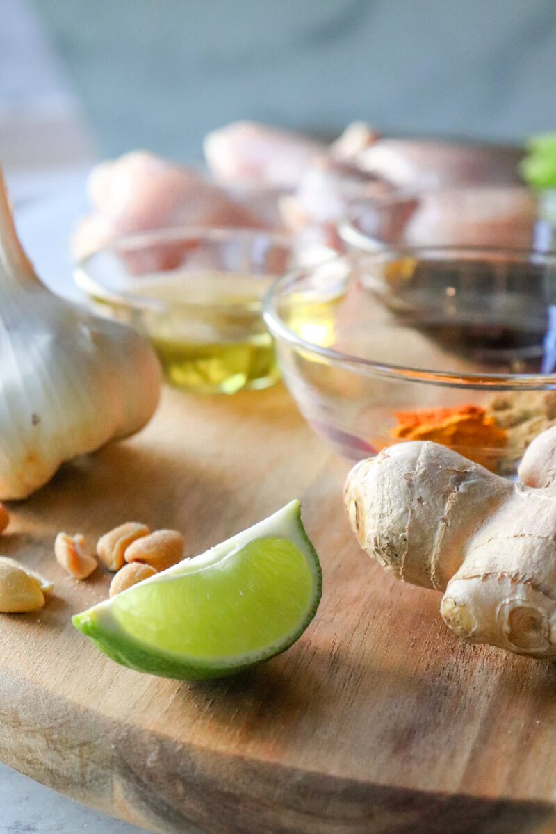 Front view of the ingredients in chicken satay marinade
