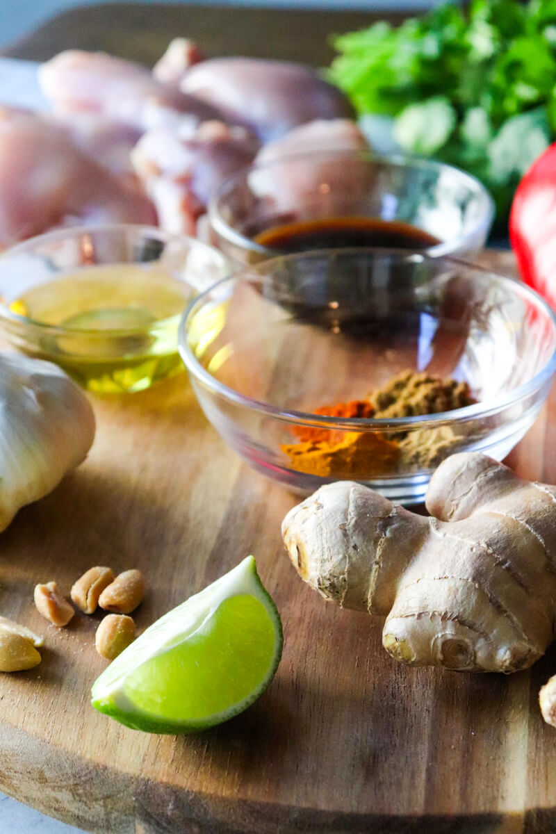 Front view of the ingredients in chicken satay marinade