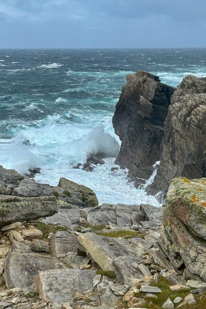 A view rocks and the Atlantic Ocean.