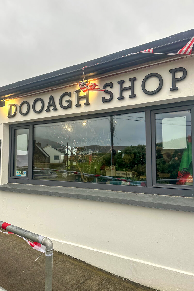 Dooagh Shop view of the front of the coffee shop on Achill Island we stopped in briefly