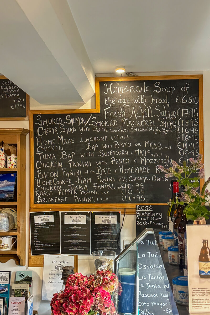 A view of the chalk written menu on the wall at the Beehive