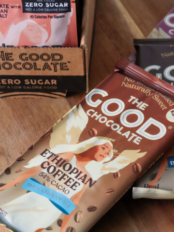 The Good Chocolate Bars on a wooden surface