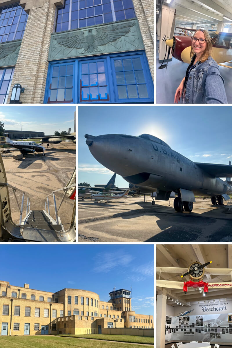 Kansas Aviation Museum back of building, airplanes, etc.