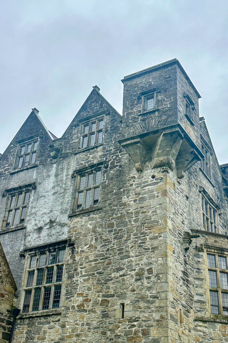Outside side view of the stone walls of Donegal Castle