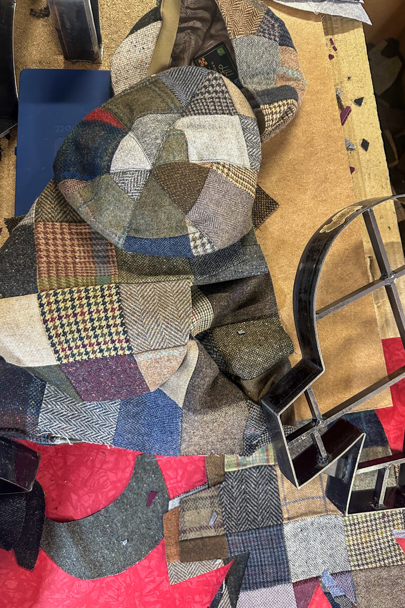 Overhead view of the work area and pattern for a Hanna Hat