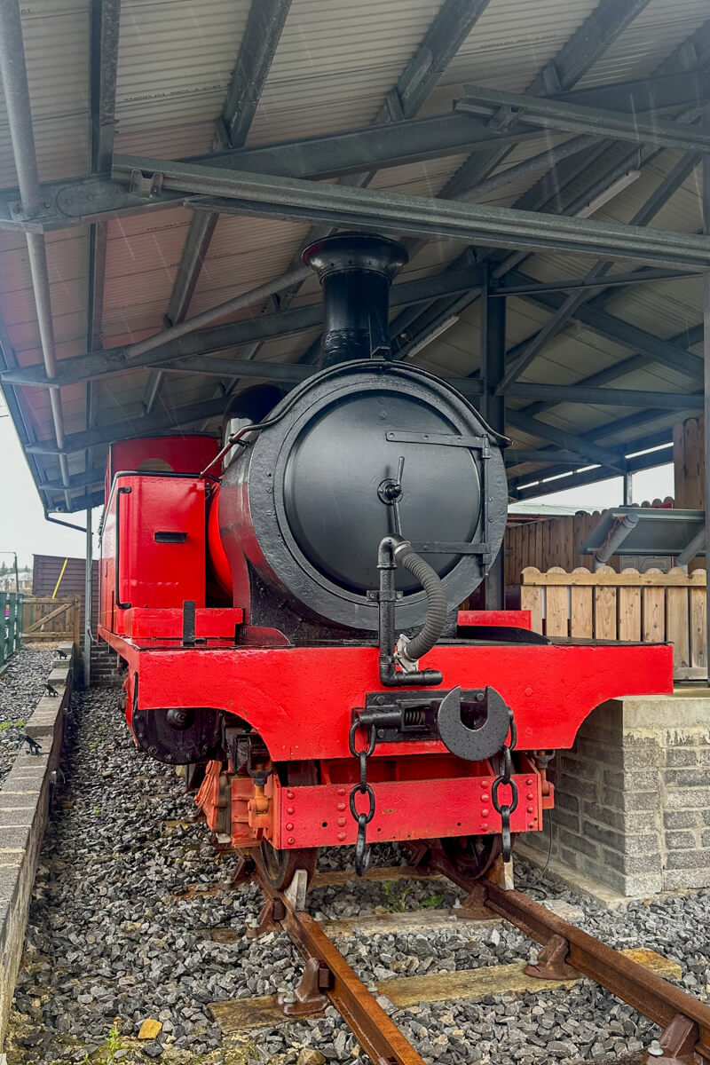A black and red locomotive