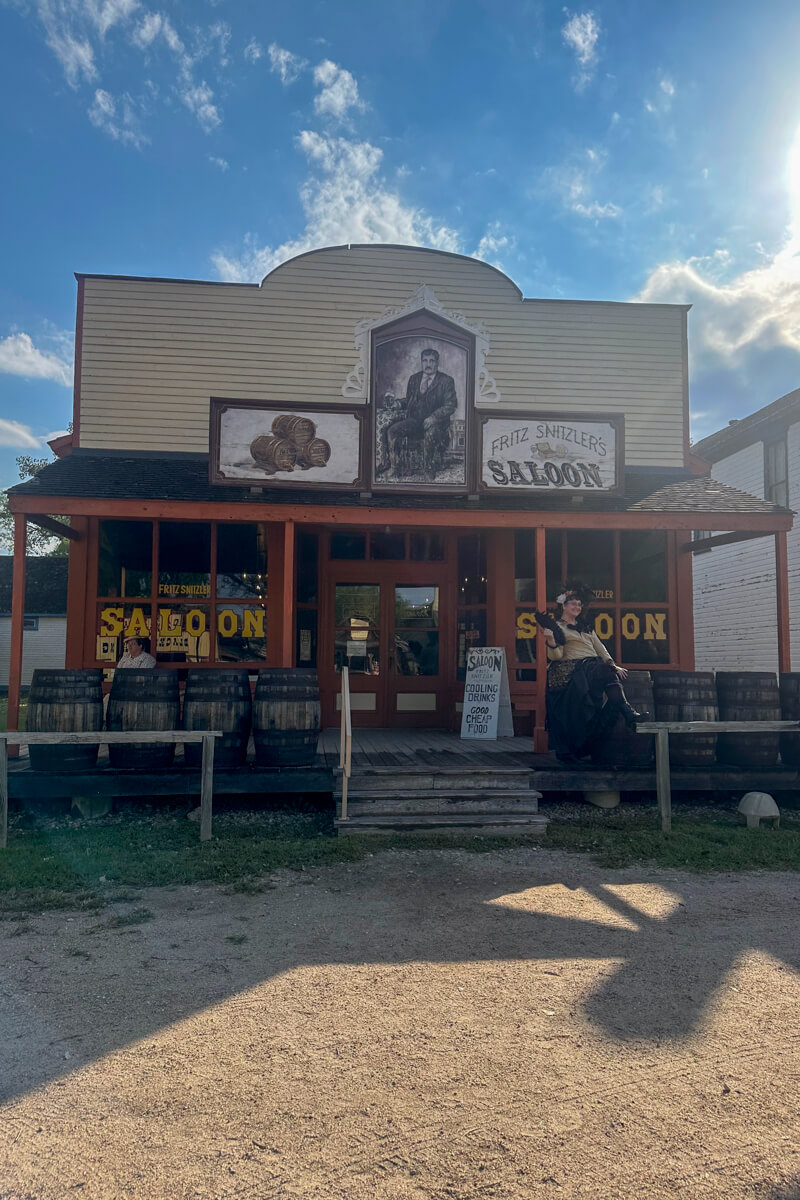 The outside front view of the saloon with front deck at Cowtown