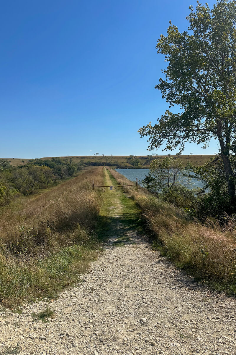 The path across the dam at Chase Lake Falls