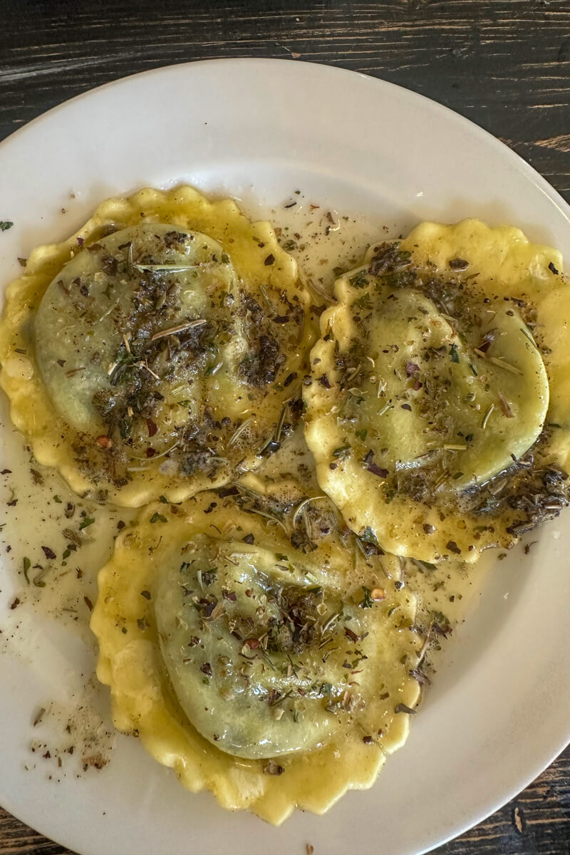 Overhead view of spinach ravioli