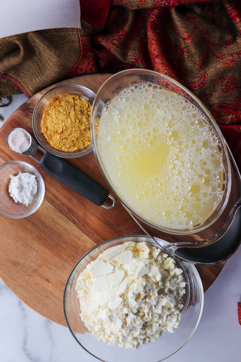 Overhead view of ingredients in high in protein bread, gluten free keto