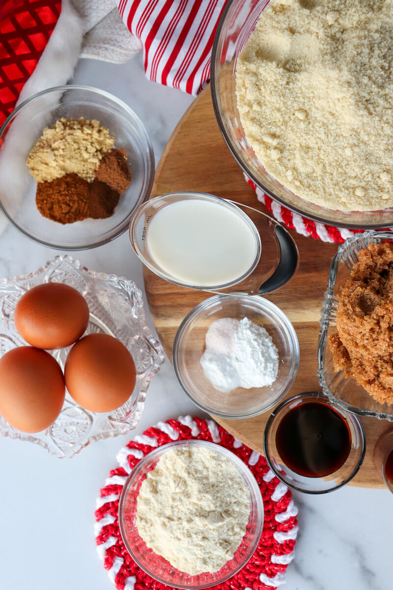 Overhead view of the ingredients in low carb gingerbread muffins