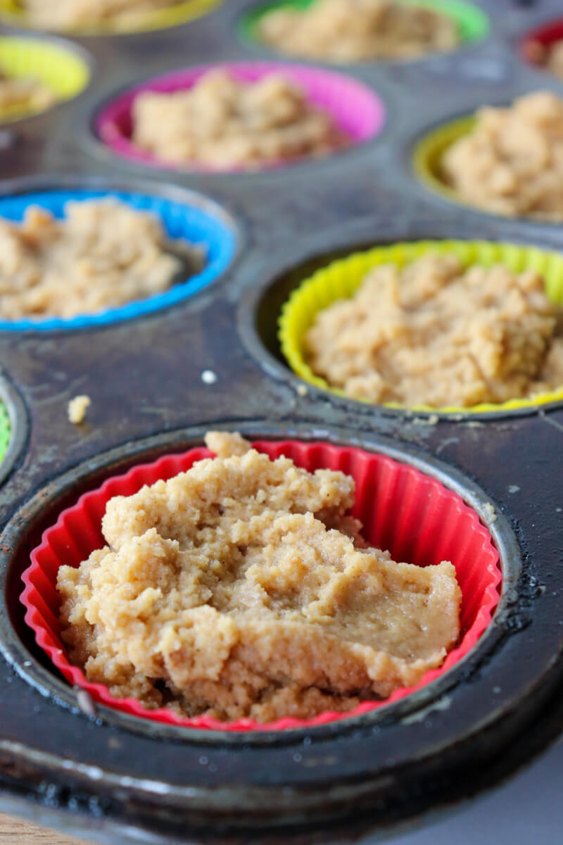 Close up view of unbaked keto gingerbread muffins in silicone cups