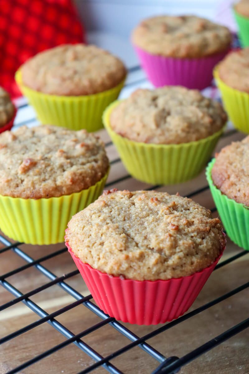 Front overhead view of keto gingerbread muffins on a metal cooling rack