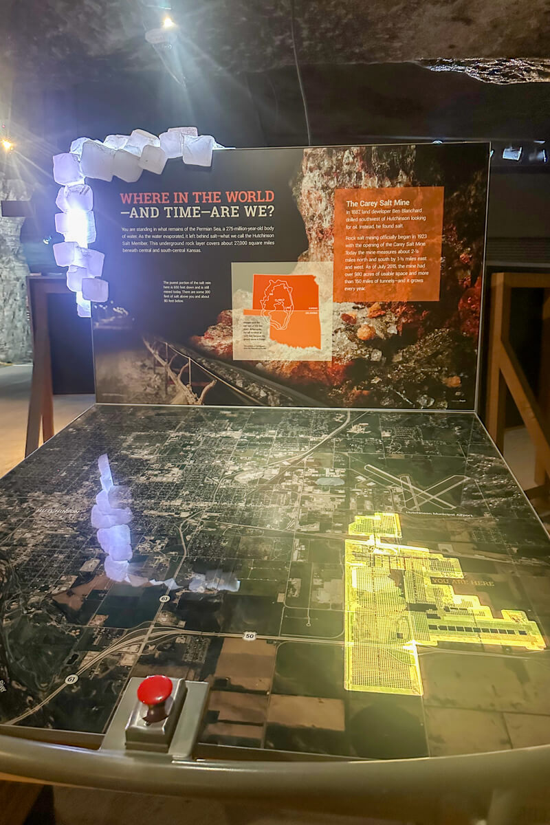 A display with a map and infographic about the location of the salt mines